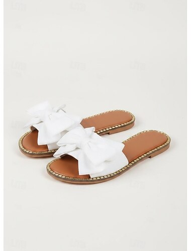  roze slippers voor dames met groot strikdetail – comfortabele platte zomerschoenen – perfect voor strand, zwembad en casual uitjes