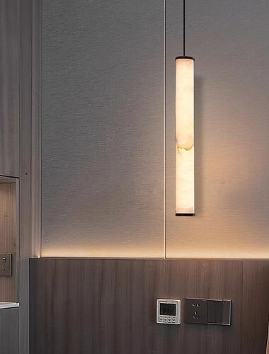  Luminária pendente de alabastro - luminária longa tubular de mármore para ilha de cozinha, luminária de teto LED com luz quente para casa, restaurante e café, 110-240V