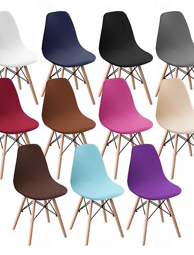  Housse de chaise extensible unie, housse de chaise à dossier festonné élastique pour salle à manger