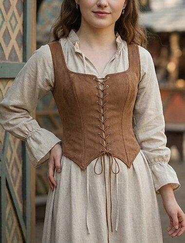 Retro Vintage Medieval Renascentista Corpete Pirata Ranger Camponês Cordões Fantasia Mulheres Fantasia Dia Das Bruxas Carnaval feira renascentista LARP Adulto Corpete Primavera Verão