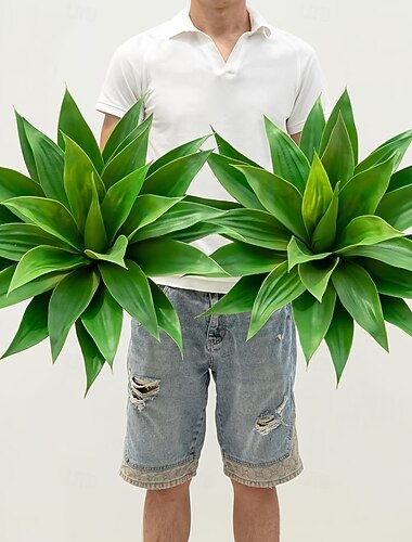  2 piante di agave artificiali di grandi dimensioni (18 foglie ciascuna), vegetazione tropicale finta e realistica per decorazioni interne/esterne, perfette per casa, ufficio, giardino, balcone,