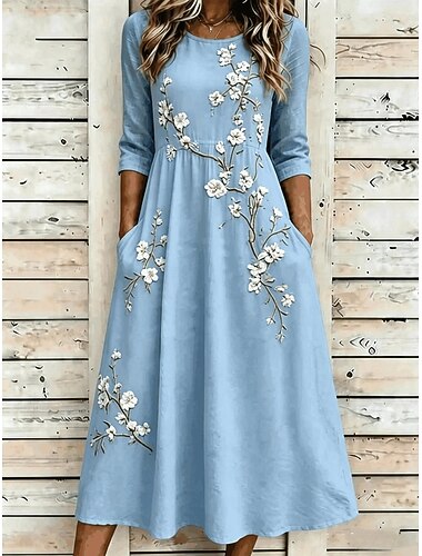  Per donna Abito Midi Vestito Estivo Abito a trapezio Abito Estivo Vacanza Festa Casual Quotidiano Ferie Uscire Vestibilità regolare Floreale Grafico Mezza Manica Girocollo Blu Bianco Rosa Verde