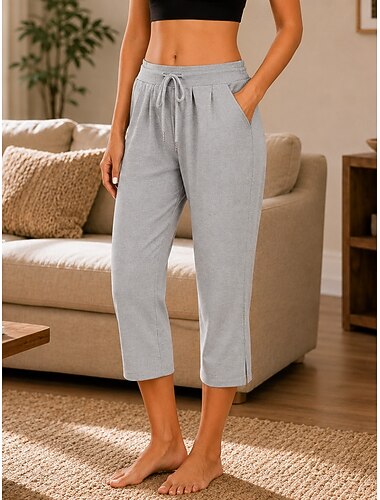  Mulheres Calças Capri Ativo Casual Capris Cintura Alta Preto Azul Marinho Escuro Cinzento Verão