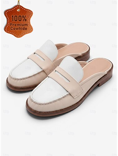  Penny loafers voor dames, tweekleurige leren instappers, chique minimalistische stijl voor casual en zakelijke gelegenheden.