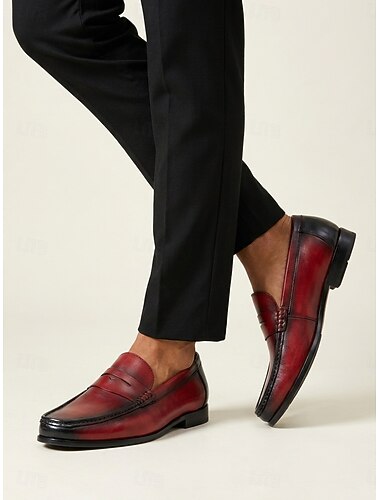  mocassini da uomo in pelle bordeaux – stile classico con vestibilità comoda, ideali per matrimoni, riunioni di lavoro e occasioni serali