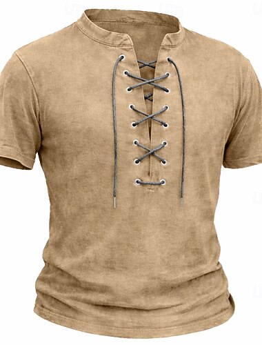  Herre Henly-skjorte 100% bomullssyre-vaskeskjorte Kortermet عادي Årgang Retro / vintage Fritid Gammeldags stil Nedtrykt Henley Avslappet Vår sommer Sommer Vår Grå Mørkegrønn Brun Henley T-skjorte