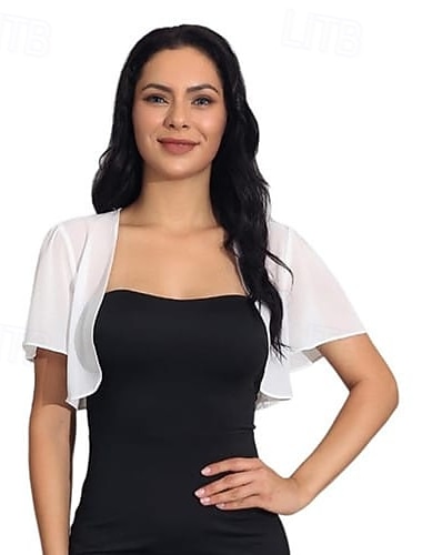  Scialle Donna Coprispalle Scialli della Madre Scialli della Sposa Scialli dell'Ospite di Nozze Elegante Signore Formale Manica Corta Chiffon Stole da matrimonio Con Colore puro Per Quotidiano