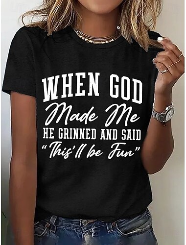  Dame T-shirt Trykt mønster Grafisk Bogstaver Stilfuld Klassisk Afslappet Kortærmet Rund hals Almindelige toppe Afslappet Daglig Weekend Blå Sort Hvid Lyserød Lys Lilla Sommer Forår