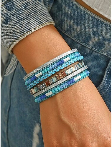  Boho-Armband aus Kunstleder für Damen – mehrlagiges Wickelarmband mit starkem Magnetverschluss in verschiedenen Farben, elegantes, stapelbares Armband für Reisen, Urlaub und den Alltag. & Geschenk