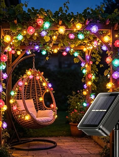  Luzes de fada solares em formato de rosa, com 30/50 LEDs, à prova d'água, para decoração de jardins, varandas, cercas e festas de casamento.