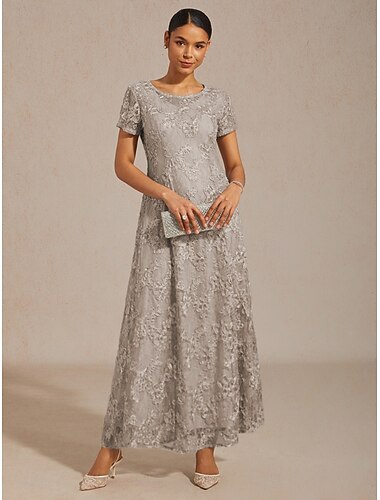  Per donna Abito maxi Abito a trapezio Elegante Festa serale Allacciato Paillettes Floreale Manica Corta Girocollo Grigio chiaro