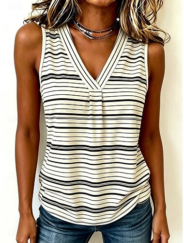  Per donna Canotta Grafico A righe Elegante Vintage Classico Senza Maniche Scollo a V Top Regolari Casuale Quotidiano Nero Bianco Rosa Blu scuro Estate Primavera