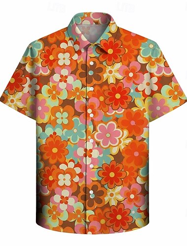  Rétro Vintage Hippie Années 1970 Chemise Manches courtes Hippie Disco Fleuri Déguisement Homme Soirée Tenue quotidienne Adulte Chemise