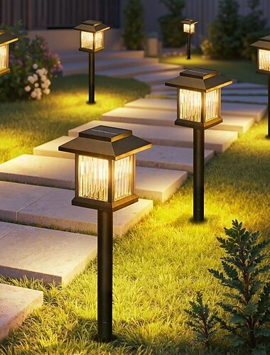  6 stk. utendørs solcelledrevne hagelamper, vanntette husformede plenlamper for hage, terrasse, blomsterbed, villa, sommerfest &dekorativ landskapsbelysning for camping