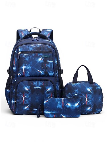  Set di zaini galattici per studenti, per ragazzi &Zaino scolastico in poliestere di grande capacità per ragazzi, con borsa per il pranzo. &Astuccio, idrorepellente, multitasche, passante per trolley,