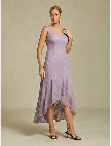  Mujer Vestido maxi Vestido de volante Elegante Diario Vacaciones Invitado a la boda Encaje Multi capa Ajuste regular Floral Sin Mangas Cuello Barco Lila