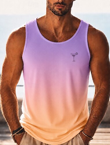  Voor heren Verloop Wijnglas T-shirt Vest Top Mouwloos T-shirt 3D-afdrukken Strakke ronde hals Scoophals Overhemd Hawaii Casual Dagelijks Feestdagen blauw Paars Oranje Zomer Lente Kleding S M L XL XXL