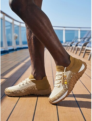  Sneakers da uomo beige intrecciate per isole e crociere - scarpe casual traspiranti e leggere - calzature stringate ispirate ai resort per viaggi, ponti di crociera e tempo libero in costa