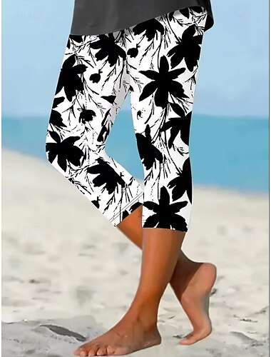  Dames Capri broeken Chinese Leggings Vakantie Modieus Streetwear Capris Hoge taille Bloemig Grafisch Afdrukken Comfort Zacht Comfortabel Rekbaar Dagelijks Buiten Vakantie Zwart Zomer Lente Herfst