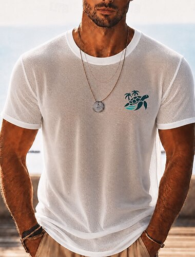  Heren T-shirt van transparant mesh, doorschijnend strandshirt, zomerse clubkleding top voor mannen