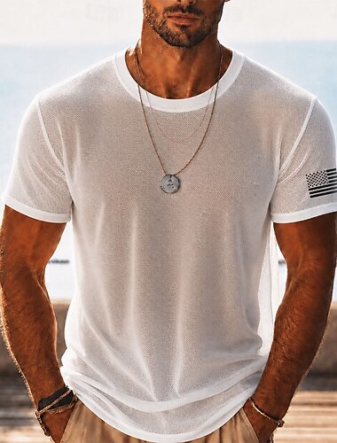  Heren T-shirt van transparant mesh, doorschijnend strandshirt, zomerse clubkleding top voor mannen