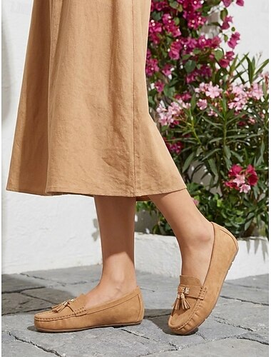  Dames Casual Dagelijkse Metalen Franje Flats Hak Wedge Ronde Neus Classic Casual Comfort Nep Leren Loafers Zwart Blauw Bruin