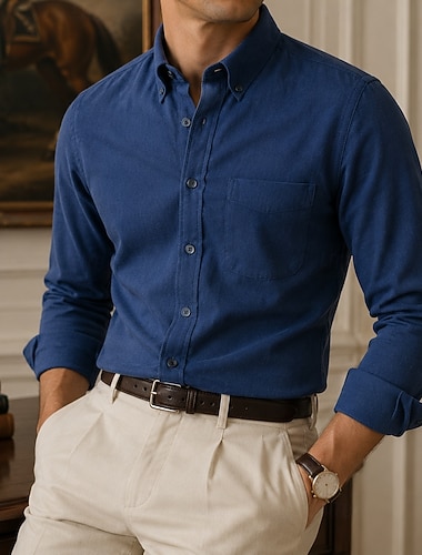  Camicia da uomo 100% cotone oxford, camicia business blu navy