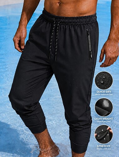  Herren Jogginghose Hose Freizeitshorts Schnelltrocknende Hose Kühlhosen Kordelzug Tasche Elastischer Bund Einfach Leicht Atmungsaktiv Volle Länge Lässig Täglich Outdoor Urlaub Mode Schwarz Dehnbar