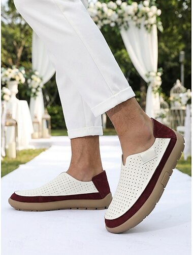  Ademende instappers voor heren, lichtgewicht geperforeerde casual trouwschoenen, comfortabele zomerschoenen voor een strandbruiloft, tuinfeest of vakantiebestemming.