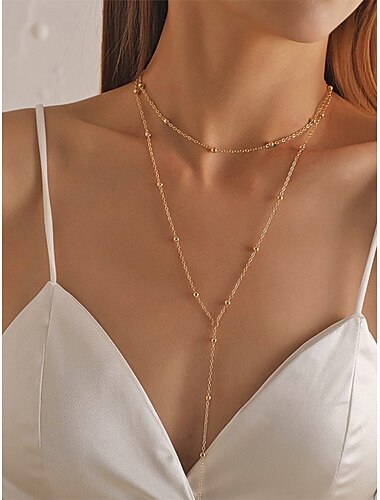  Doppellagige Y-Halskette im Boho-Stil für Damen, Gold &Zarte, lange Lariat-Kette aus Silberlegierung mit Perlen, sexy Strandschmuck für Sommerurlaub und lässige Alltagskleidung