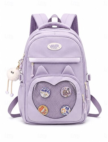  Dívčí kawaii školní batoh s více kapsami, velkokapacitní polyesterová knihařská taška s popruhem na zavazadla, roztomilý teenagerský batoh na notebook do školy, na cestování, do tábora &každodenní
