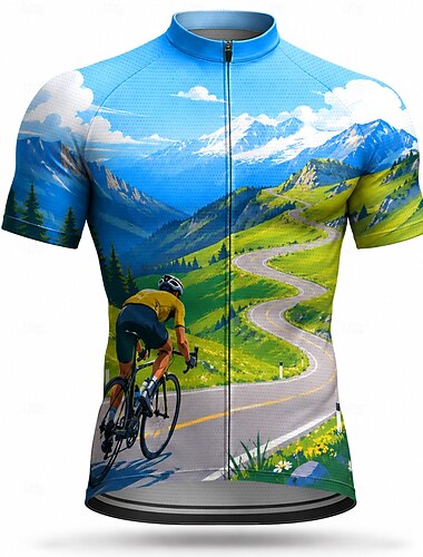  Hombre Camiseta Protección Solar Surf Maillot de Ciclismo Paisaje Manga Corta Bicicleta Maillot Camiseta con 3 bolsillos traseros Resistente a los rayos UV Secado rápido Con bolsillos Cremallera