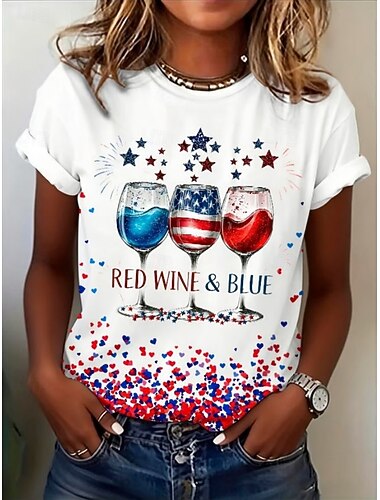  Amerikai függetlenség napja Női Póló Nyomtatott Grafika Zászló Szöveg Szüret Divat Stílusos Rövid ujjú Terített nyak Kerek Hosszú felsők Hétköznapi Napi Hétvége Fehér Fehér 2 Fehér 3 Nyár Tavasz Ősz