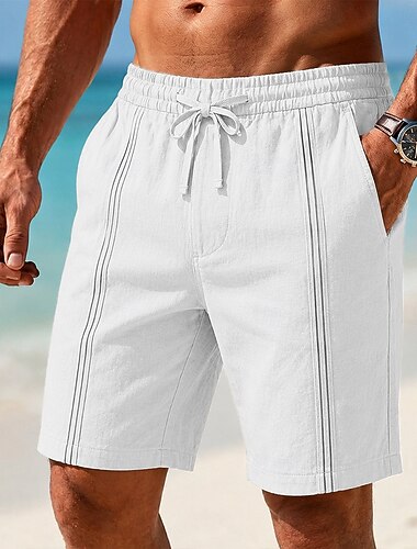  Herre Shorts Lin Shorts Sommershorts Strandshorts Snorer Lomme Elastisk midje Ensfarget Komfort Pustende Kort Avslappet Daglig Strand Ferie Mote Kakifarget Svart Uelastisk