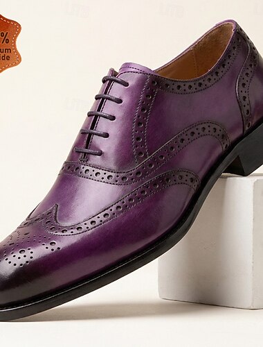  Lilla wingtip oxford-pensko til menn, klassiske brogue-sko med snøring og formelle sko til forretnings-, kontor-, bryllups-, fest- og gentleman-stil