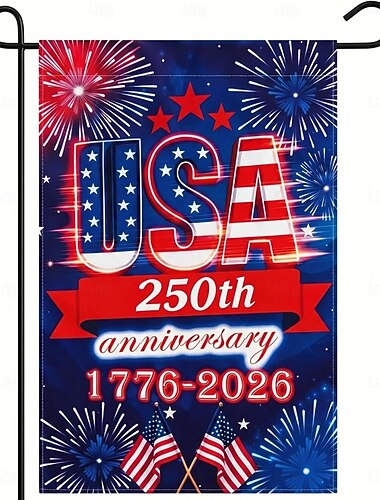  Drapeau de jardin commémoratif du 250e anniversaire des États-Unis - Drapeau américain patriotique double face 3 plis, commémorant 250 ans de liberté (1776-2026), résistant aux UV et à la décoloration, idéal pour les célébrations en extérieur.