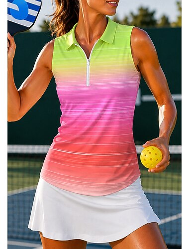  Damskie Gradient Topy Koszulka sportowa Koszulka polo Koszulka do tenisa Bez rękawów Zamek Kwiaty UPF50+ Odporny na UV Wysoka elastyczność Odprowadza wilgoć Oddychający Bransoletka tenisowa Golf Pikle