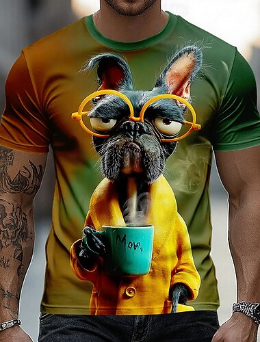  Miesten Eläin Koira T-paita Lyhythihainen T-paita 3D-tulostus Tiukka pyöreä kaula-aukko Paita Hauska Kausaliteetti Päivittäin Katu Apila Kesä Kevät Vaatetus S M L XL 2XL 3XL