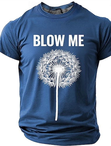  Lustiges Herren-T-Shirt mit Löwenzahn-Motiv, blaues Kurzarm-Shirt, originelles Geschenk für Papa, Ehemann oder Freund