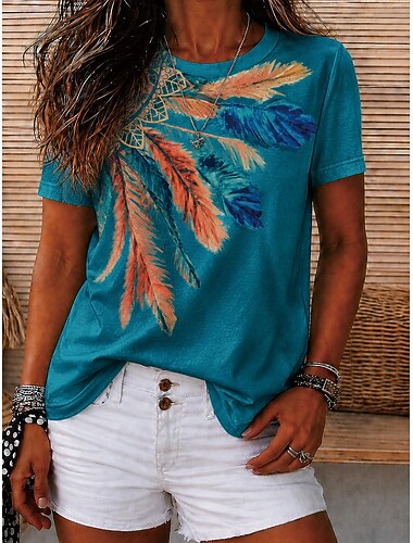  Dames T-shirt Afdrukken Bloemig Grafisch Geometrisch Vintage Stijlvol Casual Korte mouw Strakke ronde hals V-hals Ronde hals Normale tops Casual Dagelijks Weekend Wit Lichtgroen Donkergroen Licht