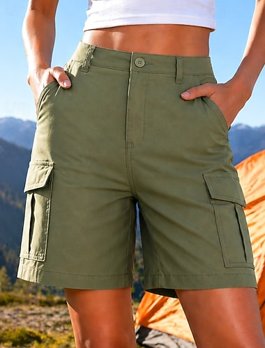  Mulheres Shorts ao ar livre Bermuda Cargo Shorts de caminhada Calções Cambat Verão Primavera Outono Ao ar livre Normal Prova-de-Água Secagem Rápida Leve Respirável Calção Zípers Bolsos Cáqui Preto