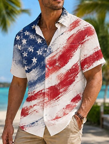  4 luglio 2026 250° Per uomo Bandiera Americana Camicia Camicia Estiva Manica Corta Patriotico Quotidiano Abbigliamento casual alla moda Estate Primavera Collo ripiegato Stampa 3D Una tasca anteriore