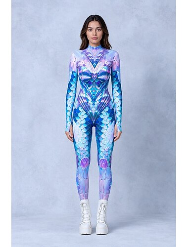  Romper Onesie-kostuum Opdrukken Meermin Full Body Suit Dames Raaskallen Grafisch Meermin Kostuum voor muziekfestival Feest Nachtclub Halloween Carnaval Kinderen Volwassenen