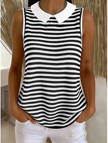  Dames Overhemd Vakantie Vintage Dagelijks Mouwloos Peter Pan kraag Normale tops Zwart Blozend Roze Rood Licht Blauw Zomer Lente
