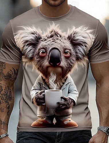  Herren Tiermotiv T Shirt Kurzarm T-Shirt 3D-Druck Rundhalsausschnitt Hemd Lustig Lässig Täglich Straße Khaki Hellgrau Armeegrün Sommer Frühling Bekleidung S M L XL 2XL 3XL