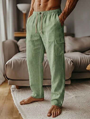  Per uomo Pantaloni di Lino Pantaloni Pantaloni Estivi Pantaloni Larghi Coulisse Elastico in vita Gamba Dritta Semplice Comodità Traspirante Lunghezza al ginocchio Casuale Quotidiano Ferie Moda Stile