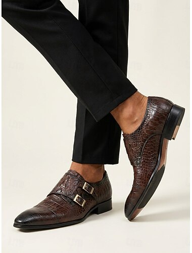  scarpe monk strap da uomo con stampa coccodrillo marrone – pelle di prima qualità con elegante design con fibbia, perfette per matrimoni, eventi formali e abbigliamento da ufficio