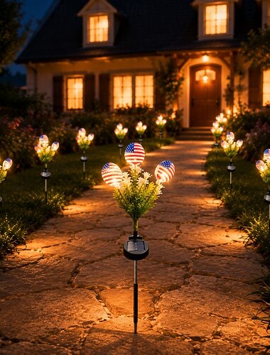  1 Stück Solar-LED-Gartenleuchte mit USA-Flagge für Gärten, Terrassen und Wege, super einfache Installation, ideal für Dekorationen zum Unabhängigkeitstag