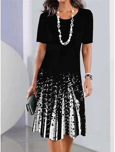  Dames Halflange jurk Hemdjurk T shirt jurk Vakantie Casual Formeel Buiten Strand Feest Standaard pasvorm Bloemig Grafisch Korte mouw Ronde hals Zwart en Wit Grijs Groen Roodzwart Zomer Lente