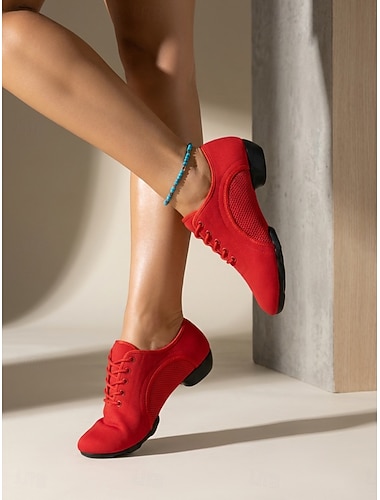  scarpe da ballo Oxford rosse da donna – scarpe da ballo traspiranti con lacci per jazz e balli da sala &formazione pratica